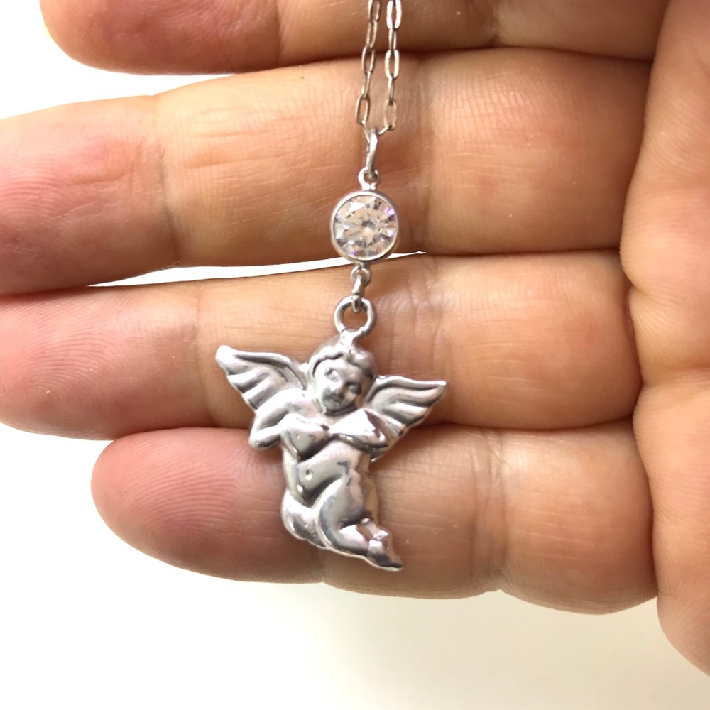 NWT SS guardian angel and crystal dangle necklace - Picture 5 of 7